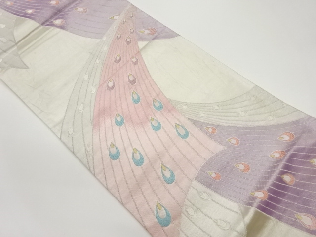 孔雀羽根模様織出し袋帯